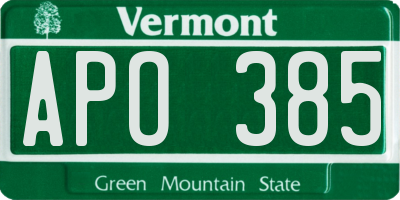 VT license plate APO385