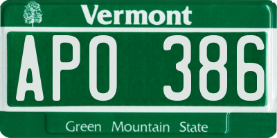 VT license plate APO386