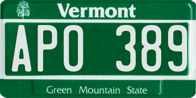 VT license plate APO389