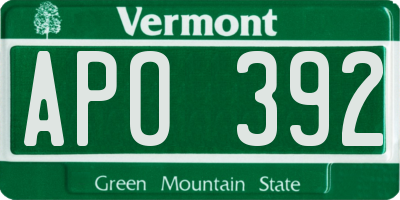 VT license plate APO392