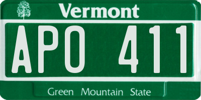 VT license plate APO411