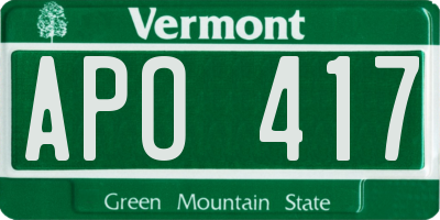 VT license plate APO417