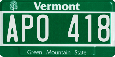 VT license plate APO418