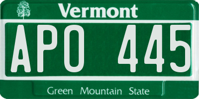 VT license plate APO445