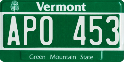 VT license plate APO453