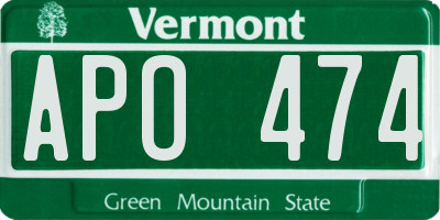 VT license plate APO474