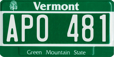 VT license plate APO481
