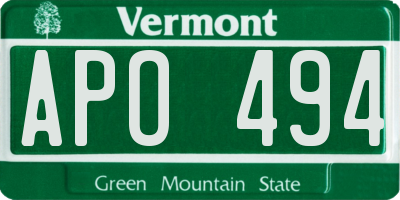 VT license plate APO494