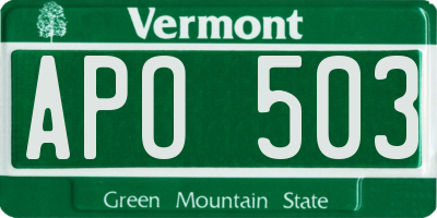 VT license plate APO503