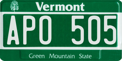 VT license plate APO505
