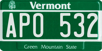VT license plate APO532