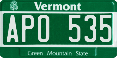 VT license plate APO535