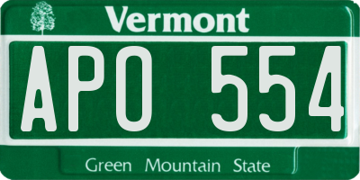 VT license plate APO554