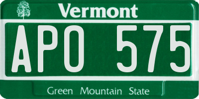 VT license plate APO575