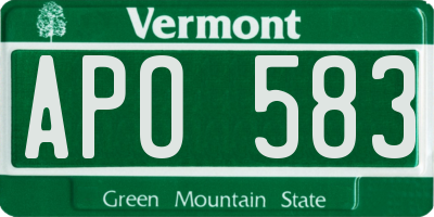 VT license plate APO583