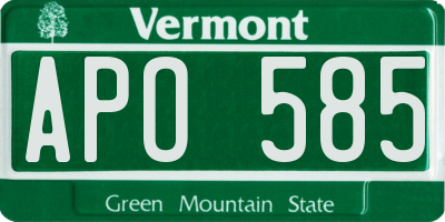 VT license plate APO585