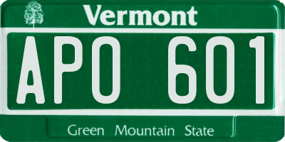VT license plate APO601