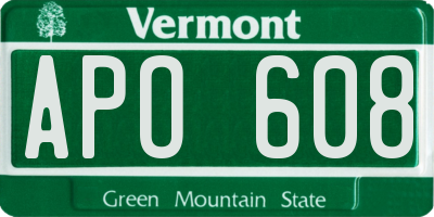 VT license plate APO608