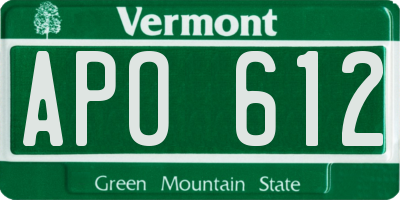 VT license plate APO612