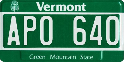 VT license plate APO640