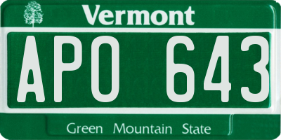 VT license plate APO643