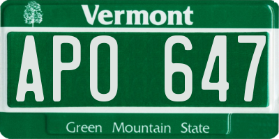 VT license plate APO647