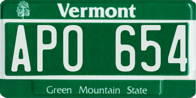 VT license plate APO654