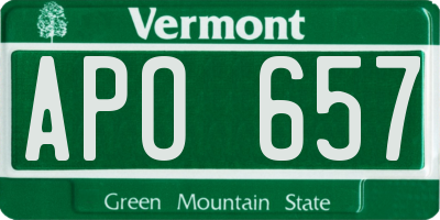 VT license plate APO657