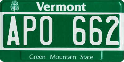 VT license plate APO662