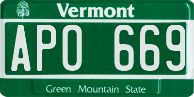 VT license plate APO669