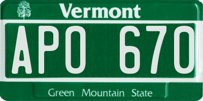 VT license plate APO670