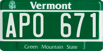 VT license plate APO671