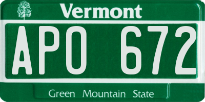 VT license plate APO672