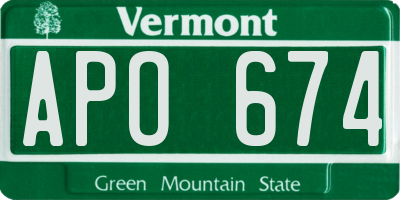 VT license plate APO674