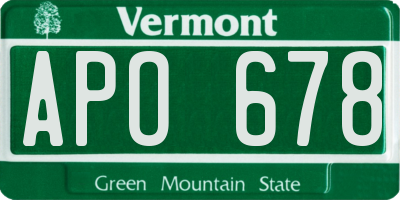 VT license plate APO678
