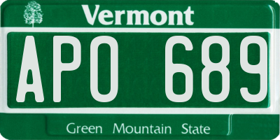 VT license plate APO689