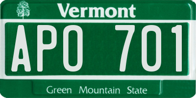 VT license plate APO701