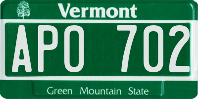 VT license plate APO702