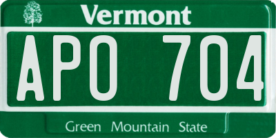 VT license plate APO704