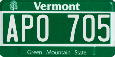 VT license plate APO705