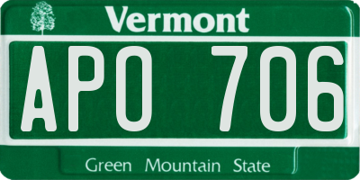 VT license plate APO706