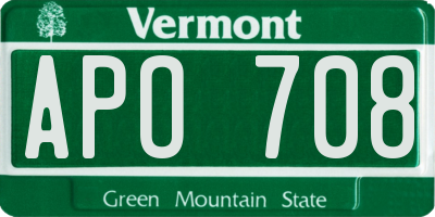 VT license plate APO708