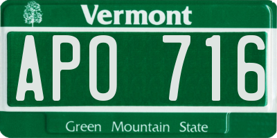 VT license plate APO716