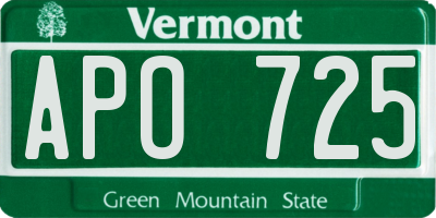 VT license plate APO725