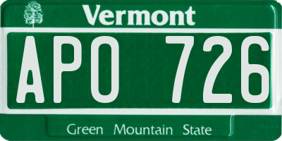 VT license plate APO726