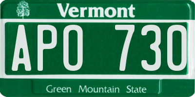 VT license plate APO730