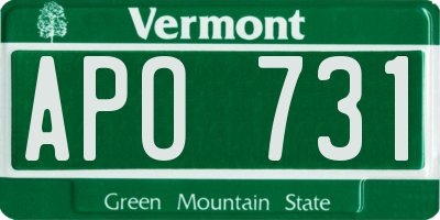 VT license plate APO731