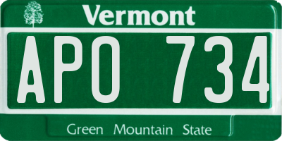 VT license plate APO734