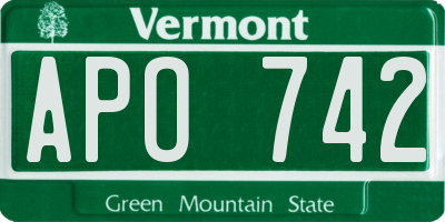 VT license plate APO742
