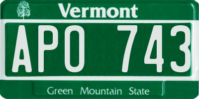 VT license plate APO743